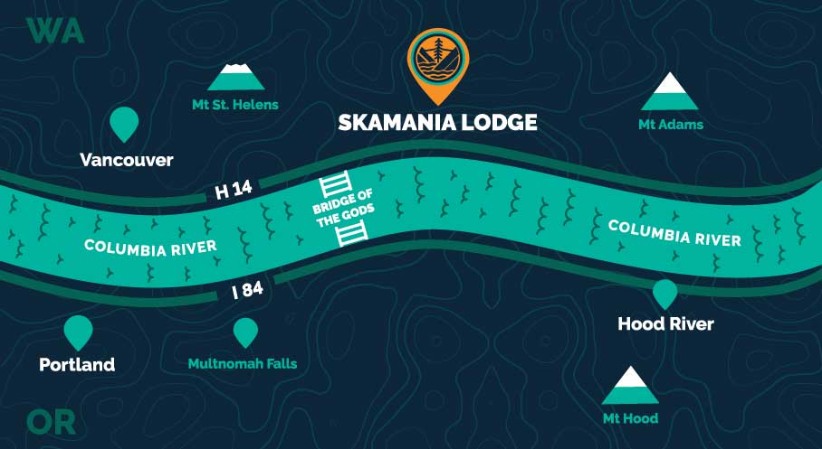 Illustrated map of Skamania Lodge's location and the surrounding area